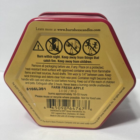 Burt's Bees Farm Fresh Apple 2 Wick Tin Soy Candle (1) Candle 3.5oz DISCONTINUED - Picture 5 of 13